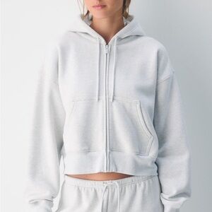 Aritzia Gray boyfriend boxy zip hoodie heather cloud white